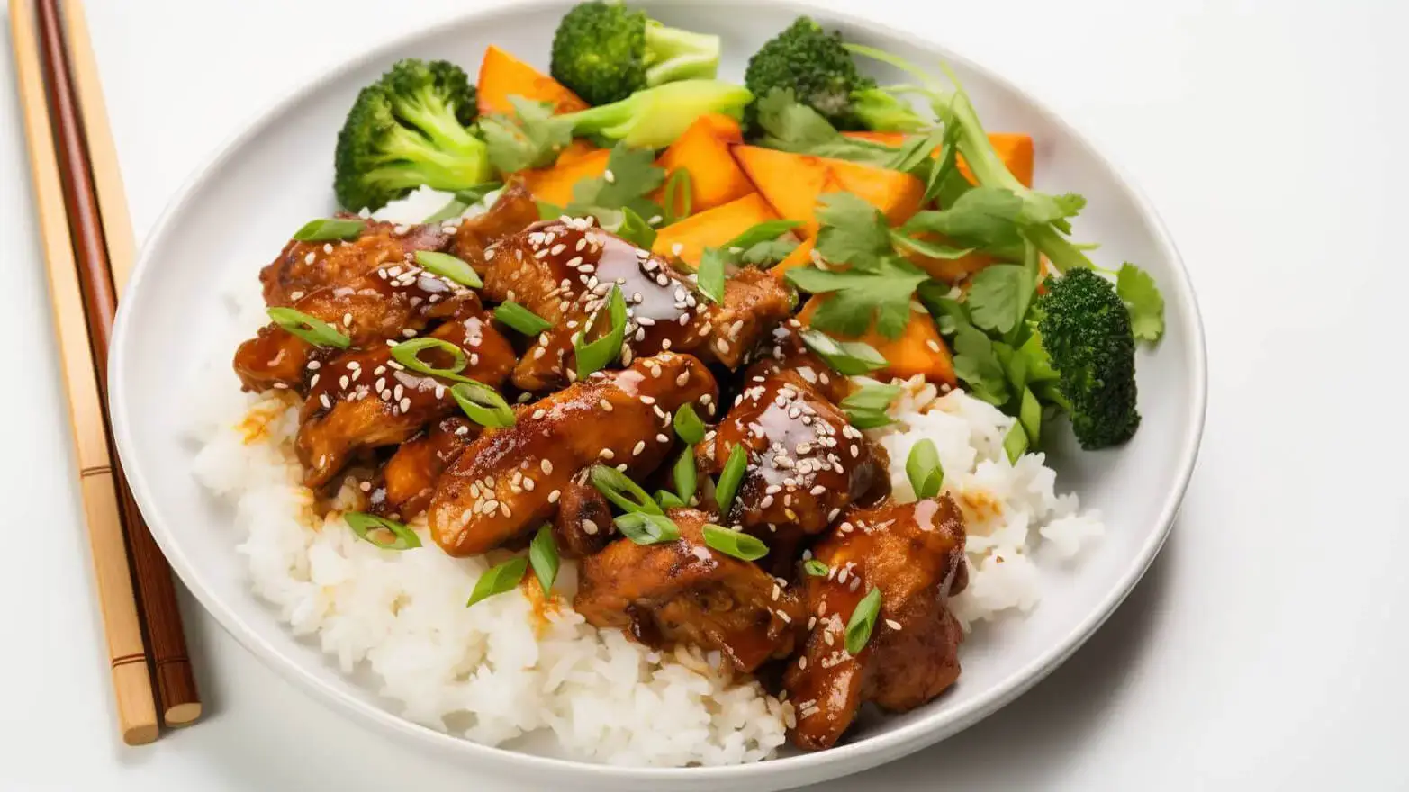 Chicken teriyaki with rice and grilled veggies