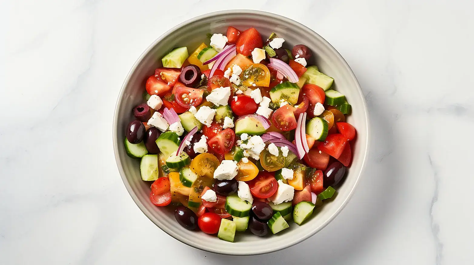 large bowl of greek salad