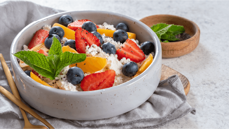 cottage cheese bowl with fruit toppings