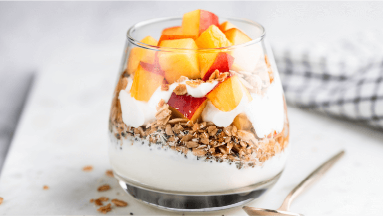 parfaits with cottage cheese, granola and fresh fruit
