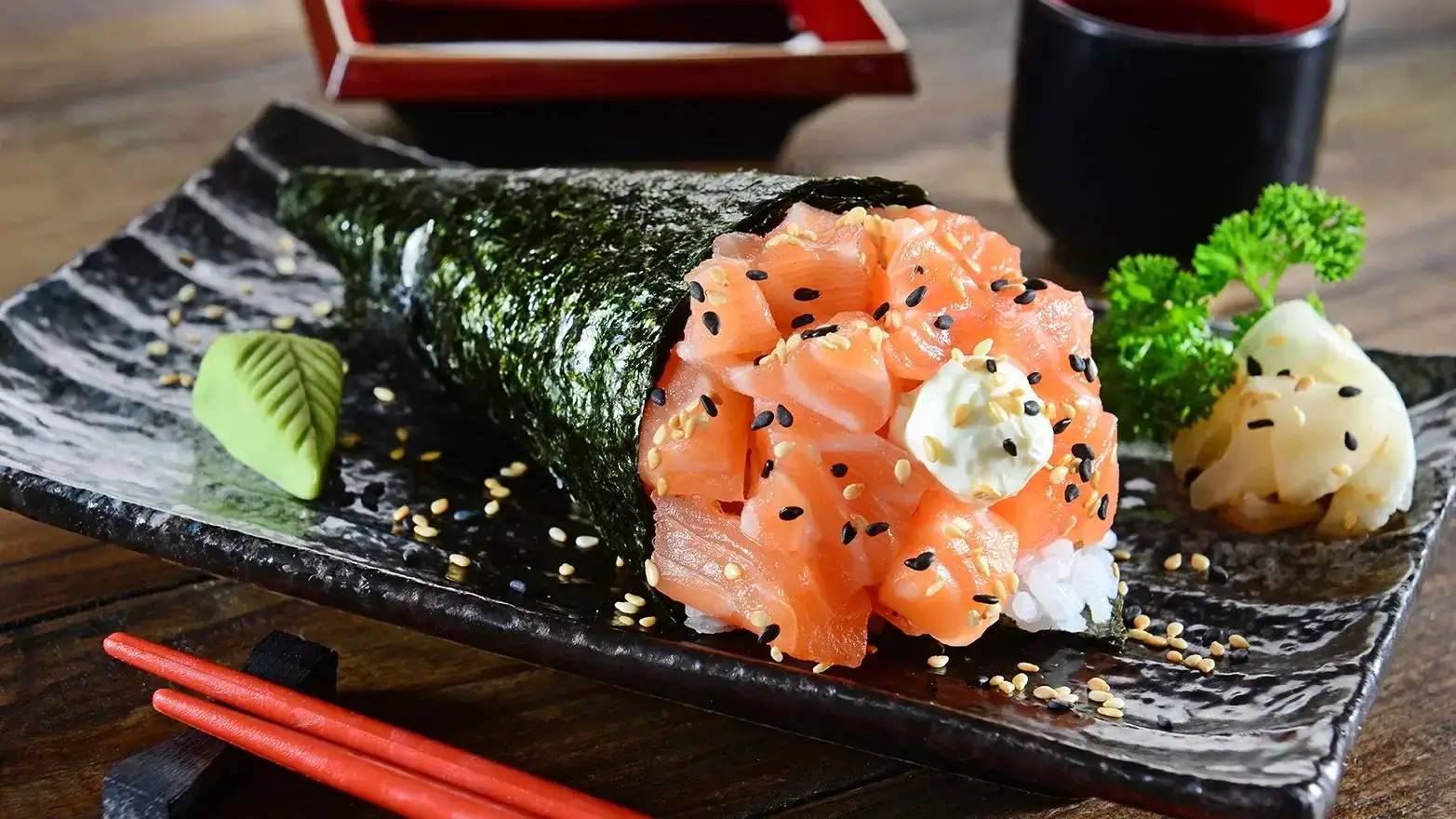temaki sushi wrapped in seaweed