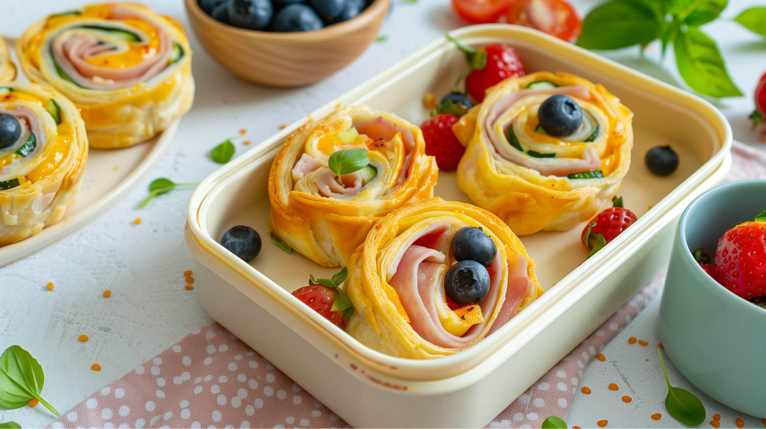 ham and cheese pinwheels with berries
