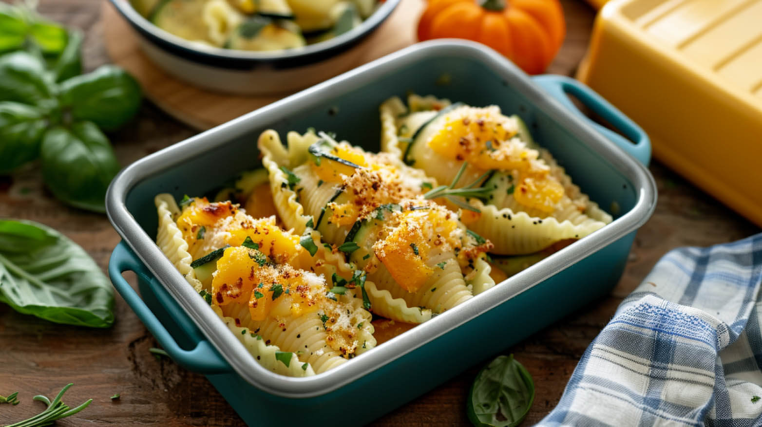 stuffed shells with roasted squash and zucchini 