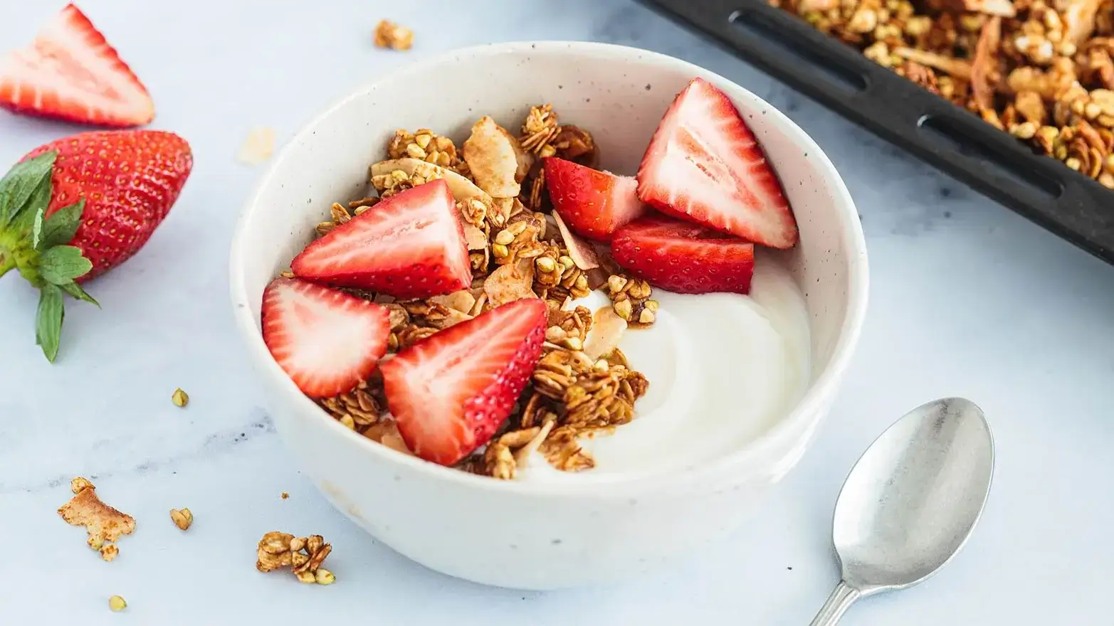 Greek yogurt with strawberries and granola