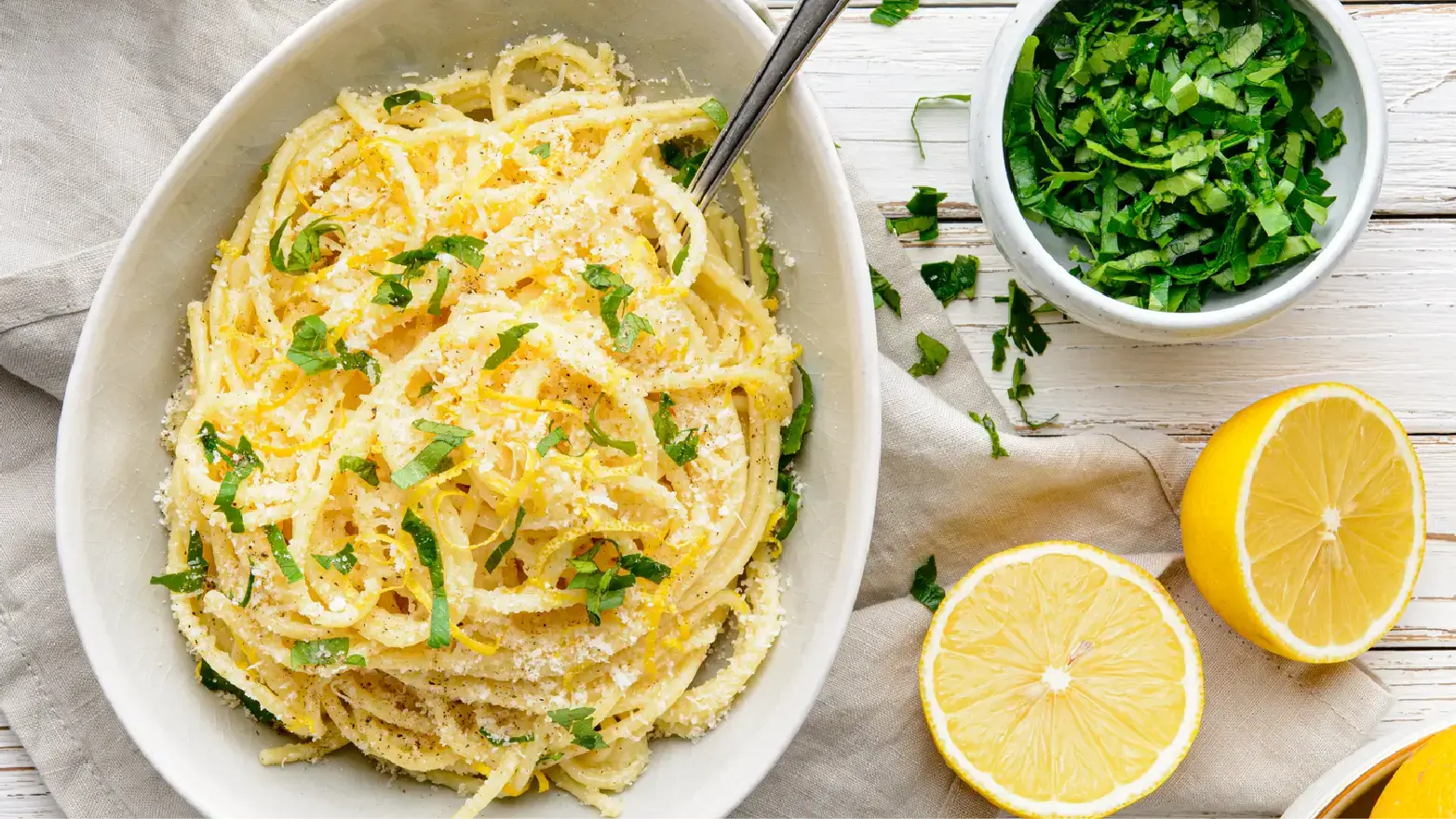 bowl of creamy lemon pasta
