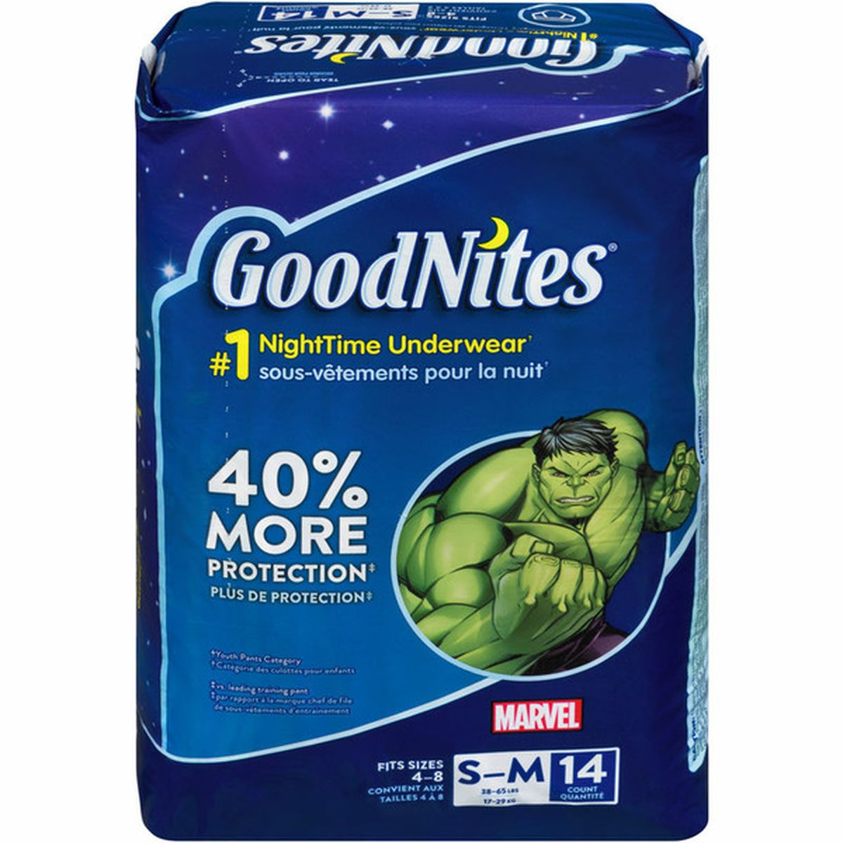 Goodnites Boys' Nighttime Bedwetting Underwear, Size Extra Small (28-43  lbs), 44 Ct - 44 ea
