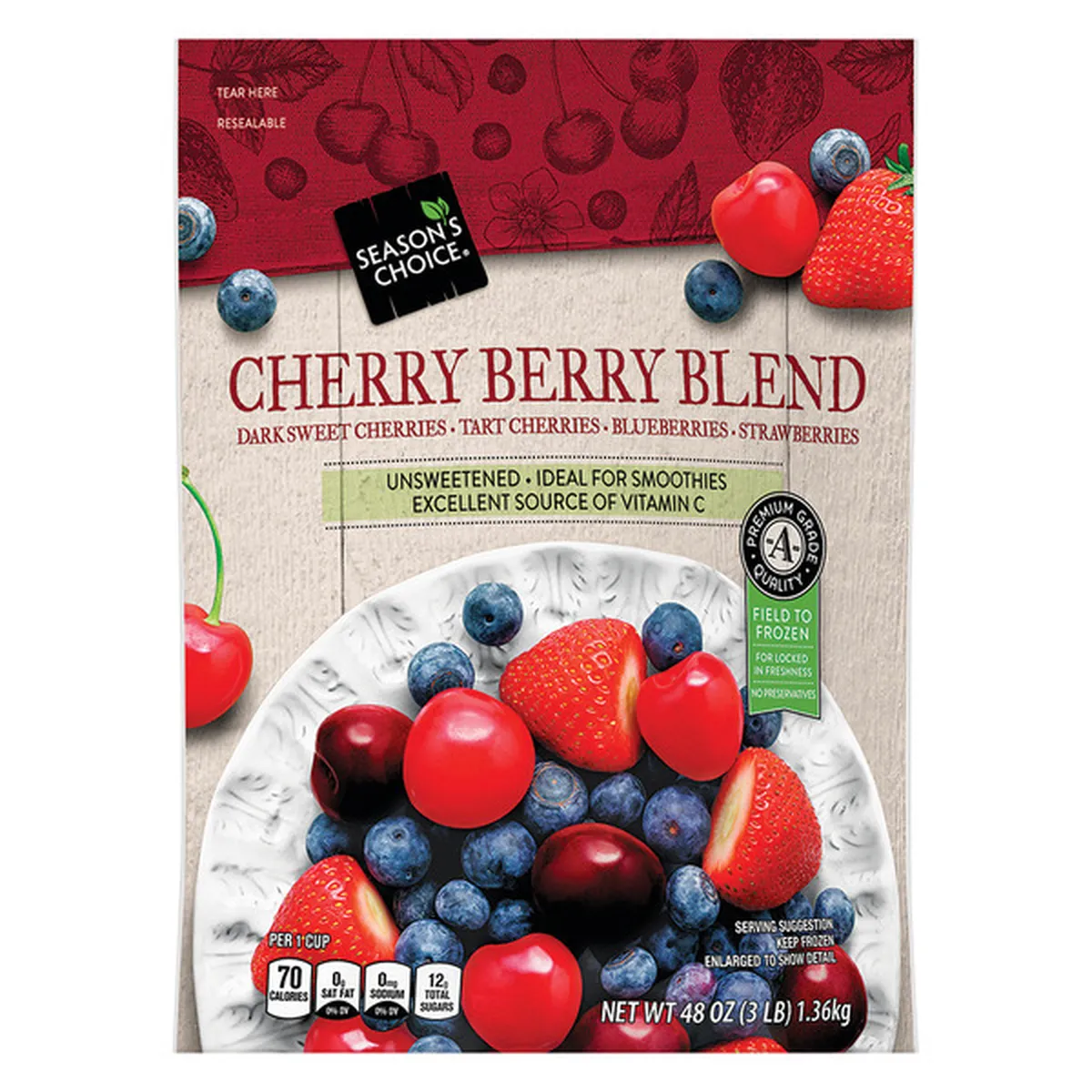 Season's Choice Cherry Berry Blend Dark Sweet Cherries, Tart Cherries,  Blueberries, Strawberries (48 oz) Delivery or Pickup Near Me - Instacart