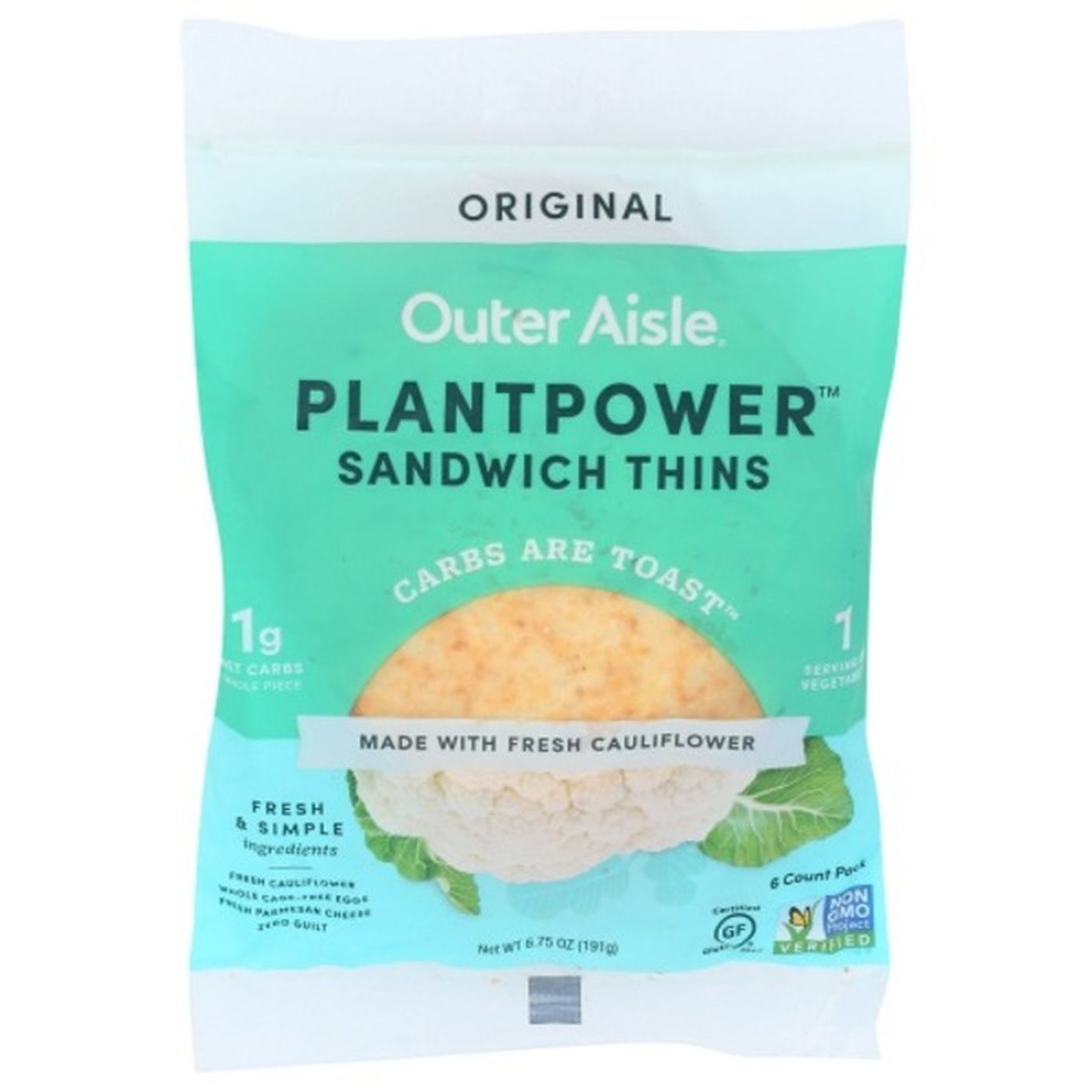 Outer Aisle Sandwich Thins Cauliflower, Original (6 ct) Delivery or